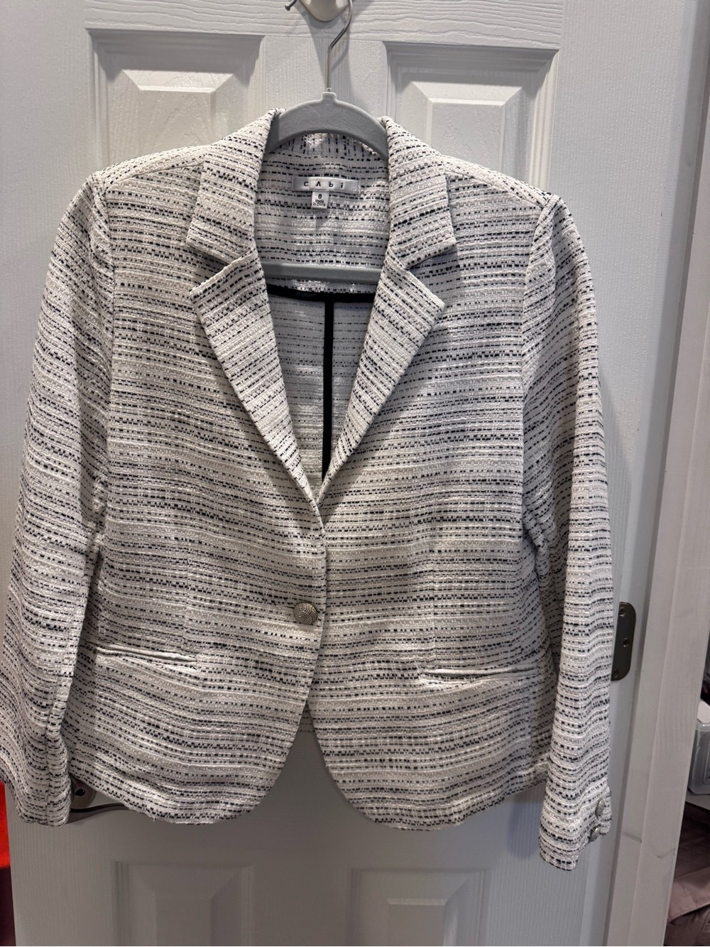 CAbi White and Black Textured Tweed Blazer